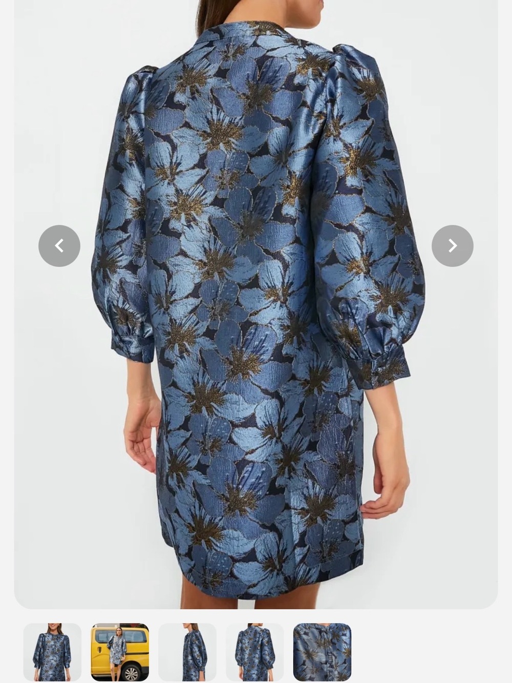 Tuckernuck Pompander Blue and Gold Floral Jacquard Mini Dress - Picture 3 of 4